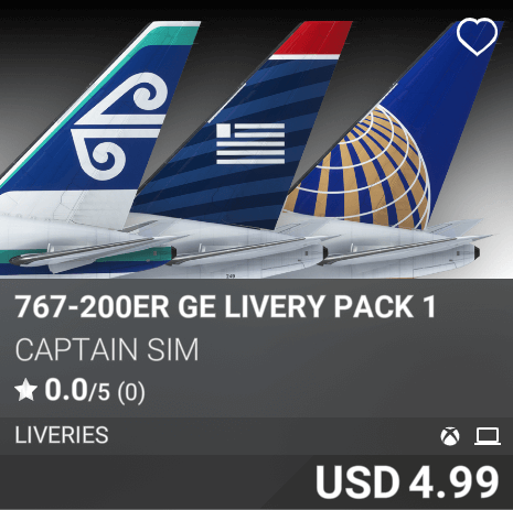 767-200ER GE Livery Pack 1 by Captain Sim. USD 4.99