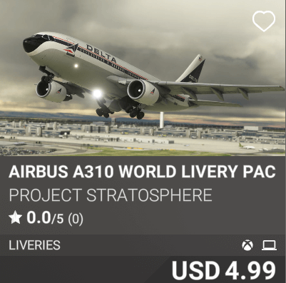 Airbus A310 World Livery Pack by Project Stratosphere. USD 4.99
