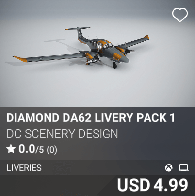 Diamond DA62 Livery Pack 1 by DC Scenery Design. USD 4.99