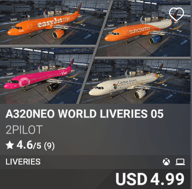 A320NEO WORLD LIVERIES 05 by 2PILOT. USD 4.99