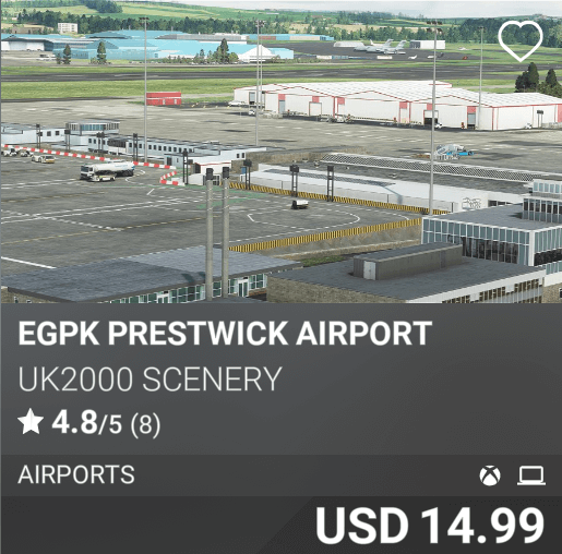 EGPK Prestwick Airport by UK2000 Scenery. USD 14.99