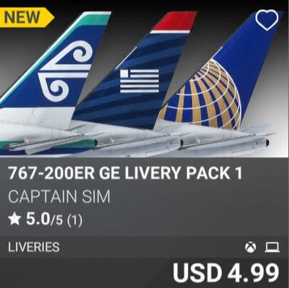 767-200ER GE Livery Pack 1 by Captain Sim. USD 4.99