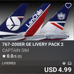767-200ER GE Livery Pack 2 by Captain Sim. USD 4.99