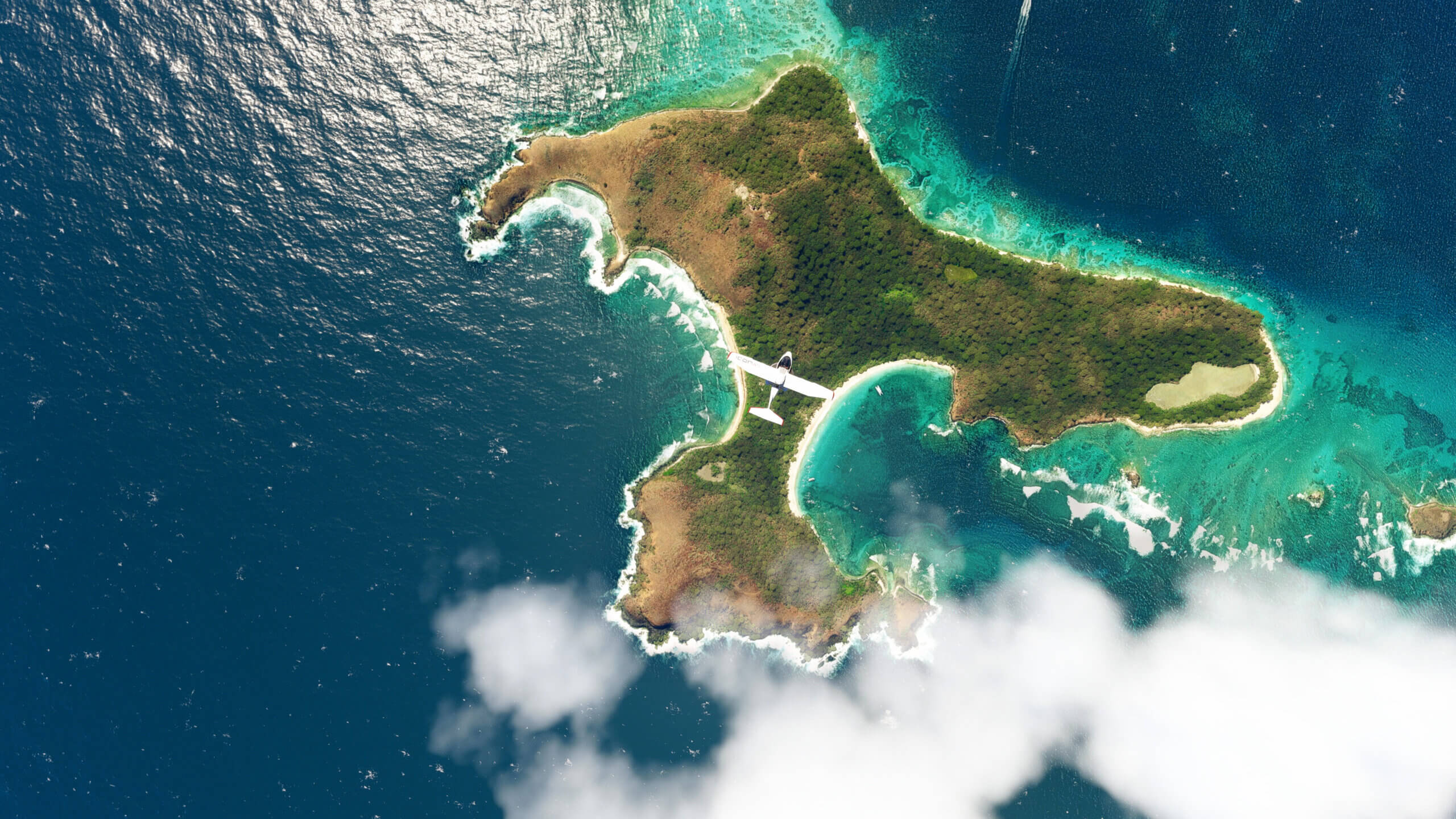 A top-down view of a Caribbean island