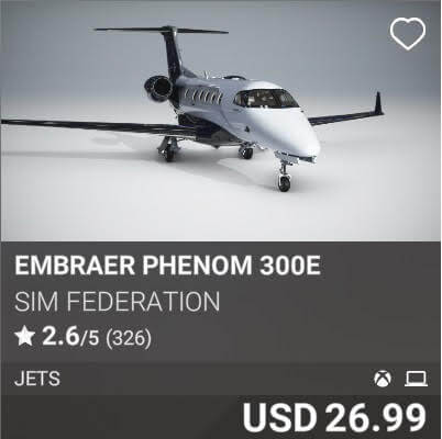 Embraer Phenom 300E by Sim Federation. USD 26.99