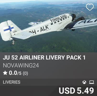 Ju 52 Airliner Livery Pack 1 by Novawing24. USD 5.49