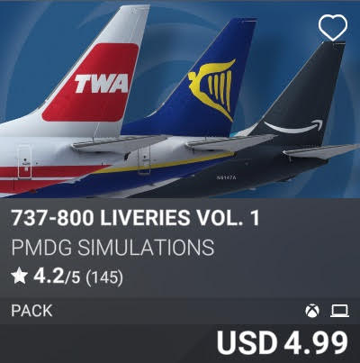 737-800 Liveries Vol. 1 by PMDG Simulations. USD 4.99