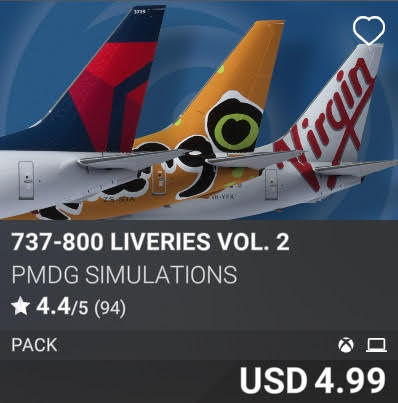 737-800 Liveries Vol. 2 by PMDG Simulations. USD 4.99