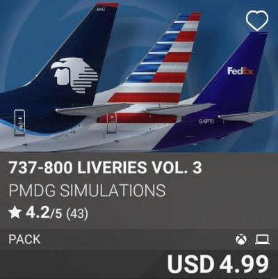 737-800 Liveries Vol. 3 by PMDG Simulations. USD 4.99