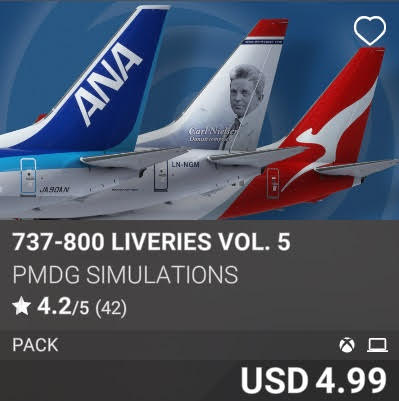 737-800 Liveries Vol. 5 by PMDG Simulations. USD 4.99