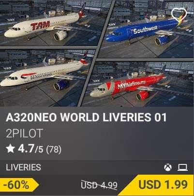 A320NEO WORLD LIVERIES 01 by 2Pilot. USD 4.99 (on sale for 1.99)