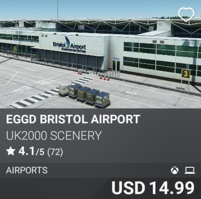 EGGD Bristol Airport by UK2000 Scenery. USD 14.99
