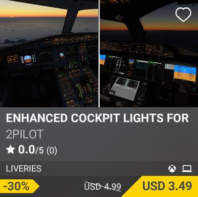 ENHANCED COCKPIT LIGHTS FOR JETS by 2PILOT. USD 4.99 (on sale for 3.49)