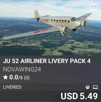 Ju 52 Airliner Livery Pack 4 by Novawing24. USD 5.49