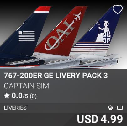 767-200ER GE Livery Pack 3 by Captain Sim. USD 4.99