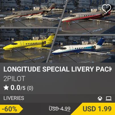 Longitude Special Livery Pack 02 by 2PILOT. USD 4.99 (on sale for 1.99)