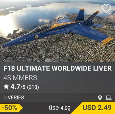 F18 Ultimate Worldwide Liveries by 4simmers. 4.99 (on sale for 2.49)