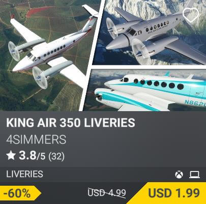King Air 350 Liveries by 4simmers. USD 4.99 (on sale for 1.99)