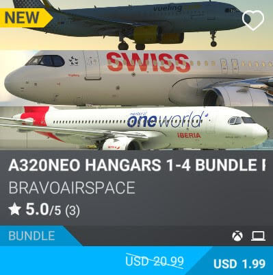 A320neo Hangars 1-4 bundle pack by BravoAirspace. USD 1.99