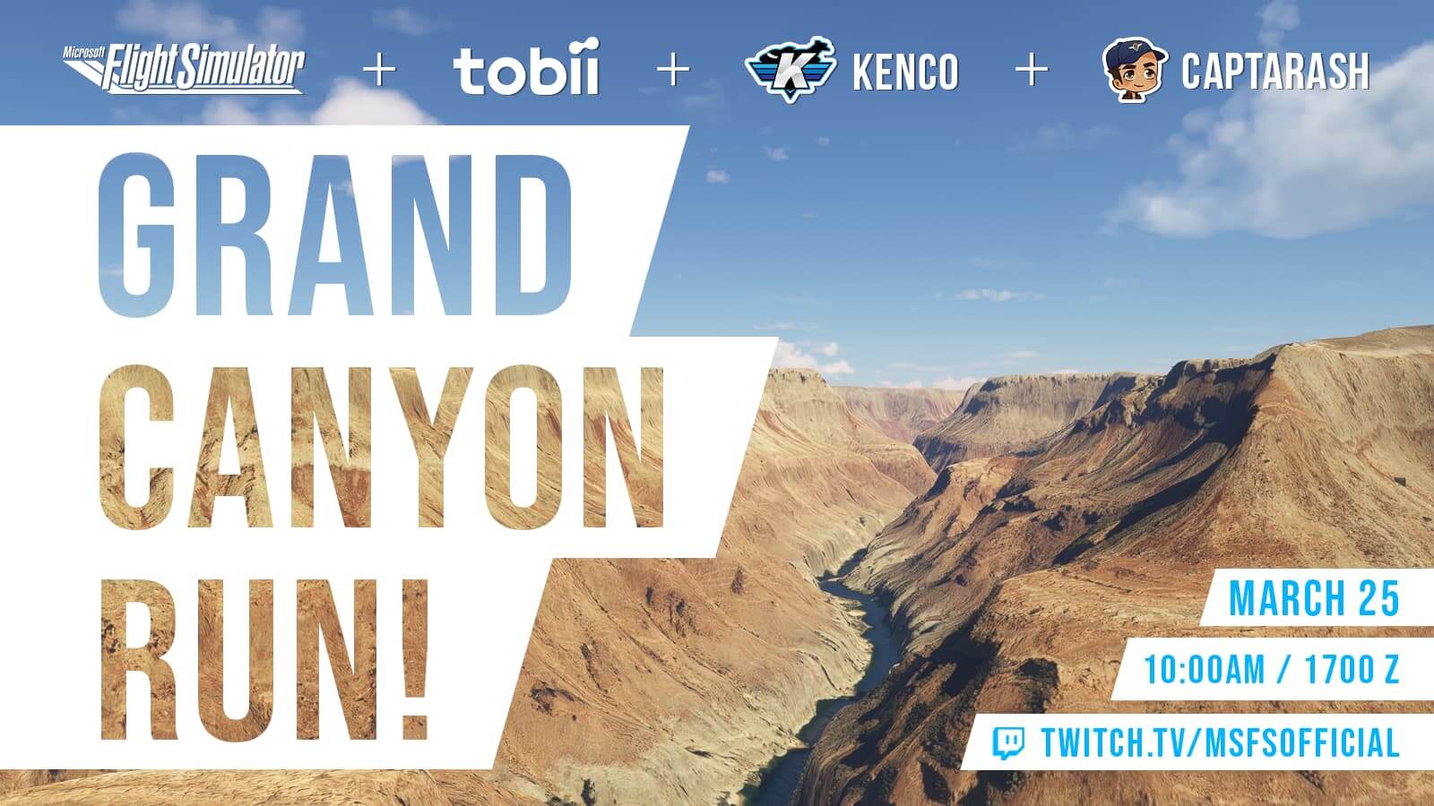 Grand Canyon Run! March 25, 2024 at 1700 UTC. twitch.tv/msfsofficial