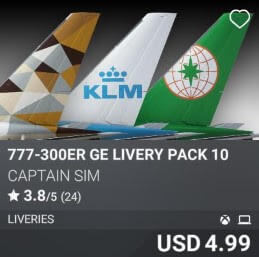 777-300ER GE Livery Pack 10 by Captain Sim. USD 4.99