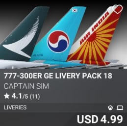 777-300ER GE Livery Pack 18 by Captain Sim. USD 4.99