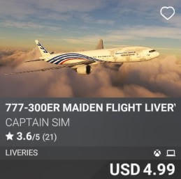 777-300ER Maiden Flight Livery by Captain Sim. USD 4.99