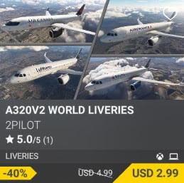 A320V2 WORLD LIVERIES by 2PILOT. USD 4.99 (on sale for 2.99)