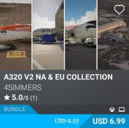 A320 v2 NA & EU Collection by 4simmers. USD 7.99 (on sale for 6.99)