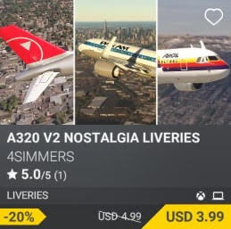 A320 v2 Nostalgia Liveries by 4Simmers. USD 4.99 (on sale for 3.99)
