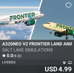 A320neo v2 Frontier Land Animals Livery Pack 2 by Salt Lake Simulations. USD 4.99