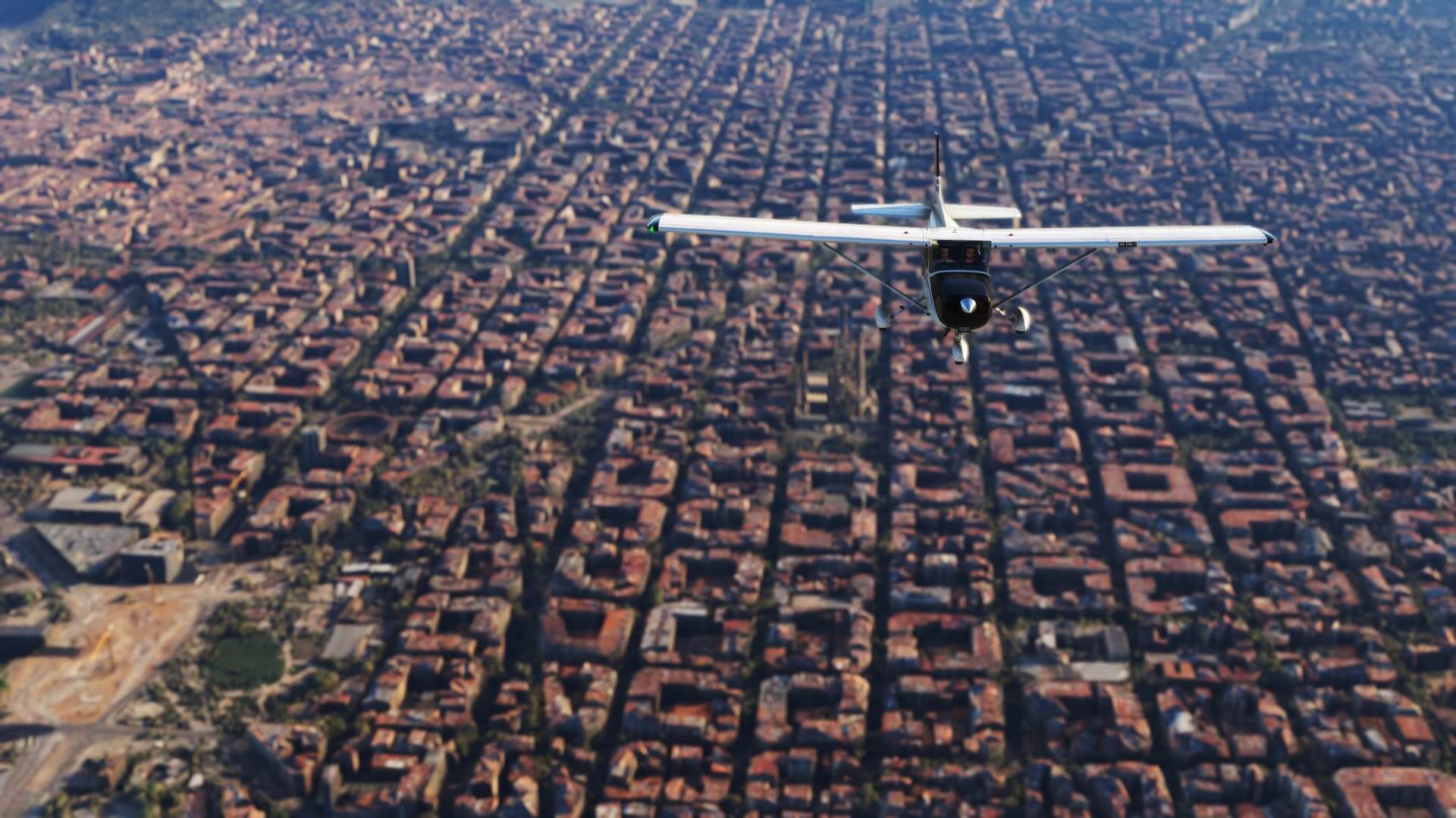 A Cessna 172 in cruise above Barcelona, Spain
