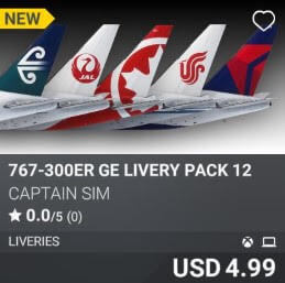 767-300ER GE Livery Pack 12 by Captain Sim. USD 4.99