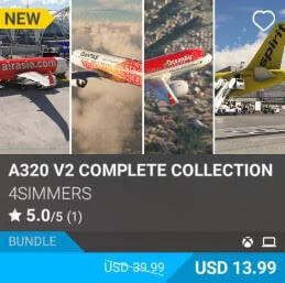 A320 v2 Complete Collection by 4Simmers. USD 18.99 (on sale for 13.99)