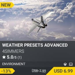 Weather Presets Advanced by 4Simmers. USD 7.99 (on sale for 6.99)
