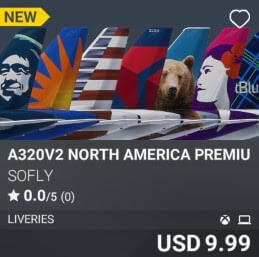 A320v2 North America Premium Pack by SoFly. USD 9.99