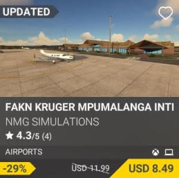 FAKN Kruger Mpumalanga International Airport by NMG Simulations. USD 11.99 (on sale for 8.49)