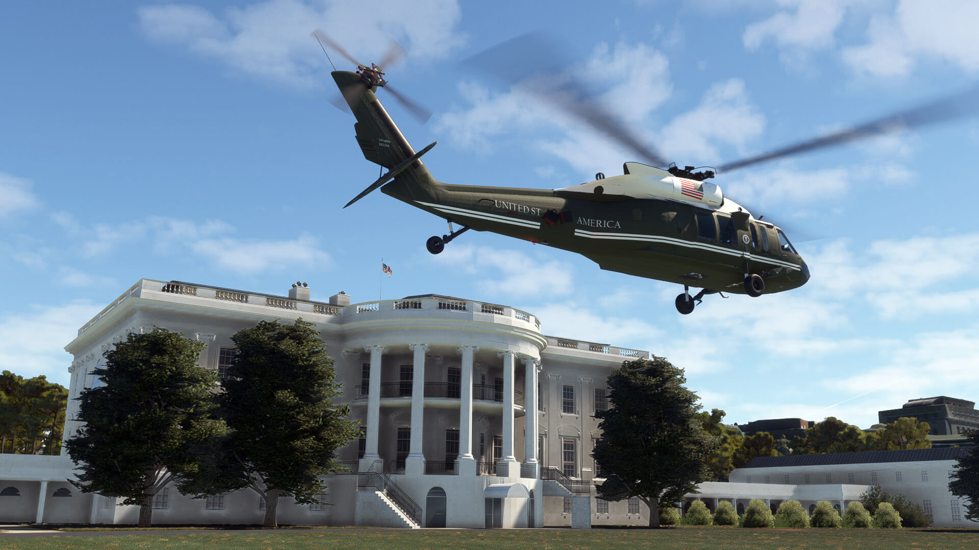 Marine 1 Helicopter lifts from the Helipad outside The White House