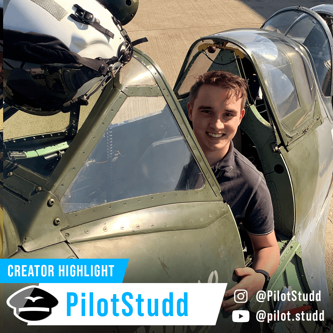 Brandon (Pilot Studd) sits in the cockpit of an aircraft.