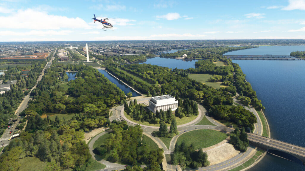Helicopter flying over Washington D.C.