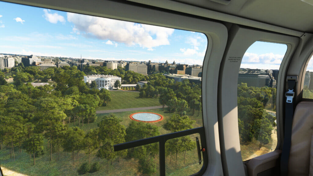 Shot from the window of an airplane, overlooking the White House