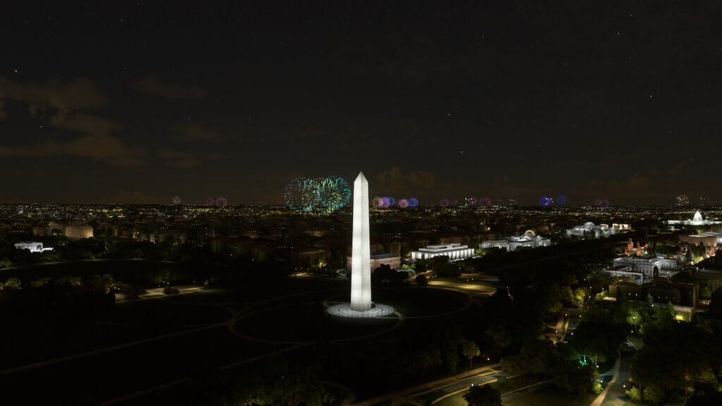 Fireworks in the background of the washington monument