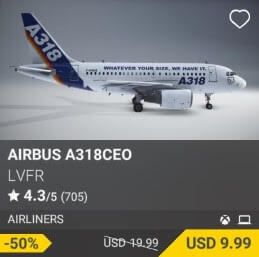 Airbus A318ceo by LVFR. USD 19.99 (on sale for 9.99)