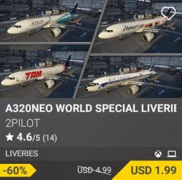 A320NEO WORLD SPECIAL LIVERIES by 2PILOT. USD 4.99 (on sale for 1.99)