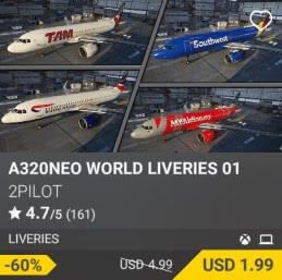 A320NEO WORLD LIVERIES 01 by 2PILOT. USD 4.99 (on sale for 1.99)