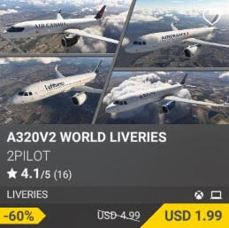 A320V2 WORLD LIVERIES by 2PILOT. USD 4.99 (on sale for 1.99)