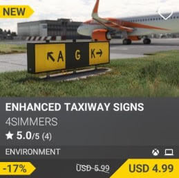 Enhanced Taxiway Signs by 4Simmers. USD 5.99 (on sale for 4.99)