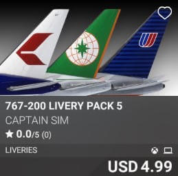 767-200 Livery Pack 5 by Captain Sim. USD 4.99