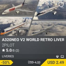 A320NEO V2 WORLD RETRO LIVERIES by 2PILOT. USD 4.99 (on sale for 2.49)