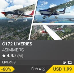 C172 Liveries by 4Simmers. USD 4.99 (on sale for 1.99)